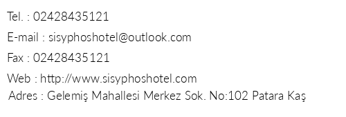 Sisyphos Hotel telefon numaralar, faks, e-mail, posta adresi ve iletiim bilgileri